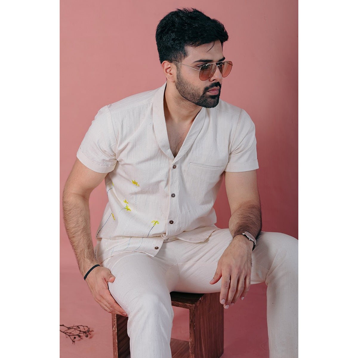 Niamh Khadi Shirt - Shawl Collar, Slim Fit – Mens Shirt on Brown Living™. SKU: DL0146XS. Img 4.