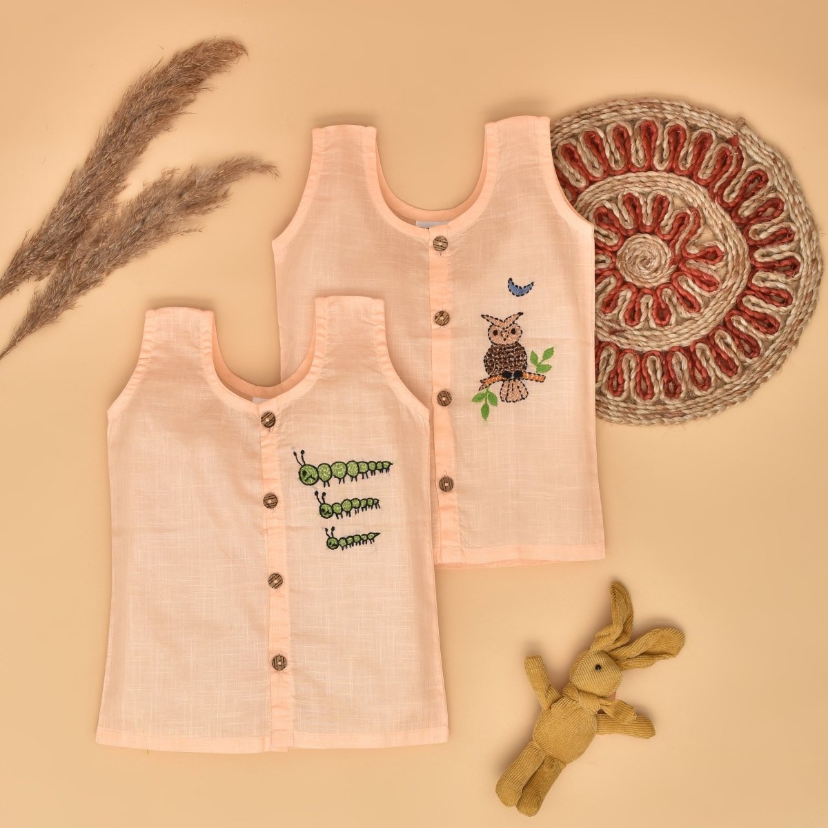 Nighttime Friends Jabla Combo (Night Owl and Caterpillar) - Pure Cotton Baby Jabla Set of 2 | Verified Sustainable by Brown Living™