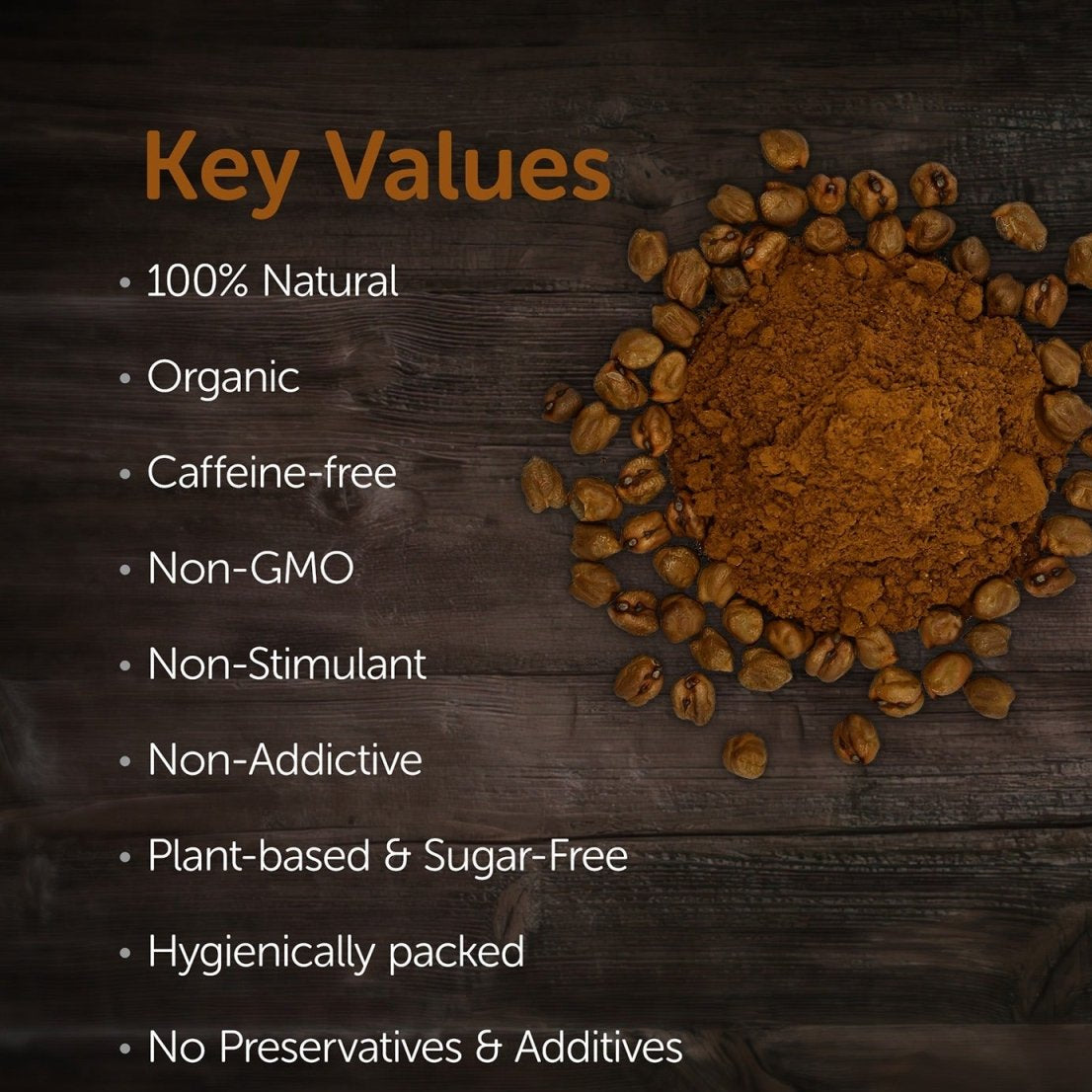No Coffee Powder 100g - Organic & Caffeine - Free – Coffee on Brown Living™. SKU: 1TC_NCP - 1H. Img 3.