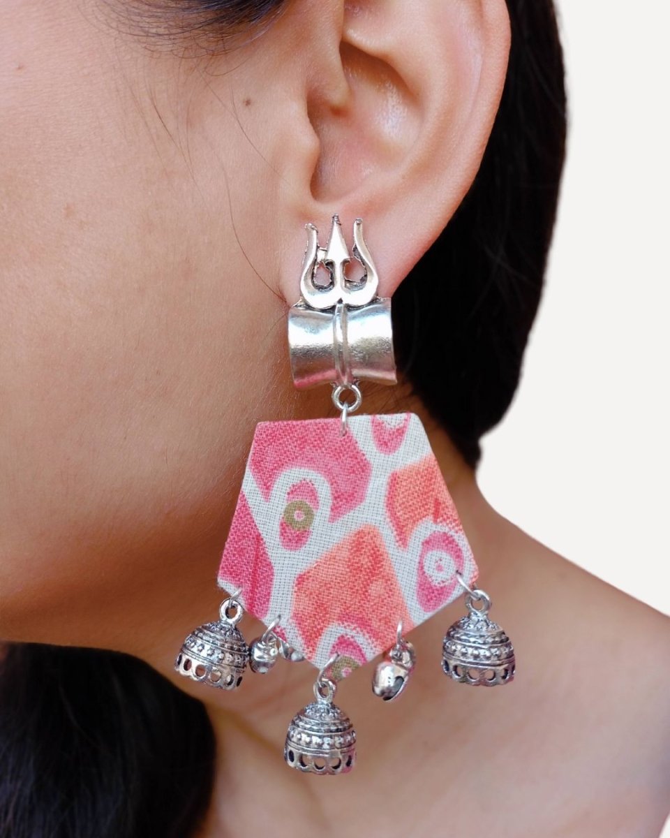 Orange Floral Trishul Drops for Cultural Charm – Womens earrings by The serene by Rainvas available on Brown Living™. . SKU: RVS - SER - EAR - 123. Img 2.