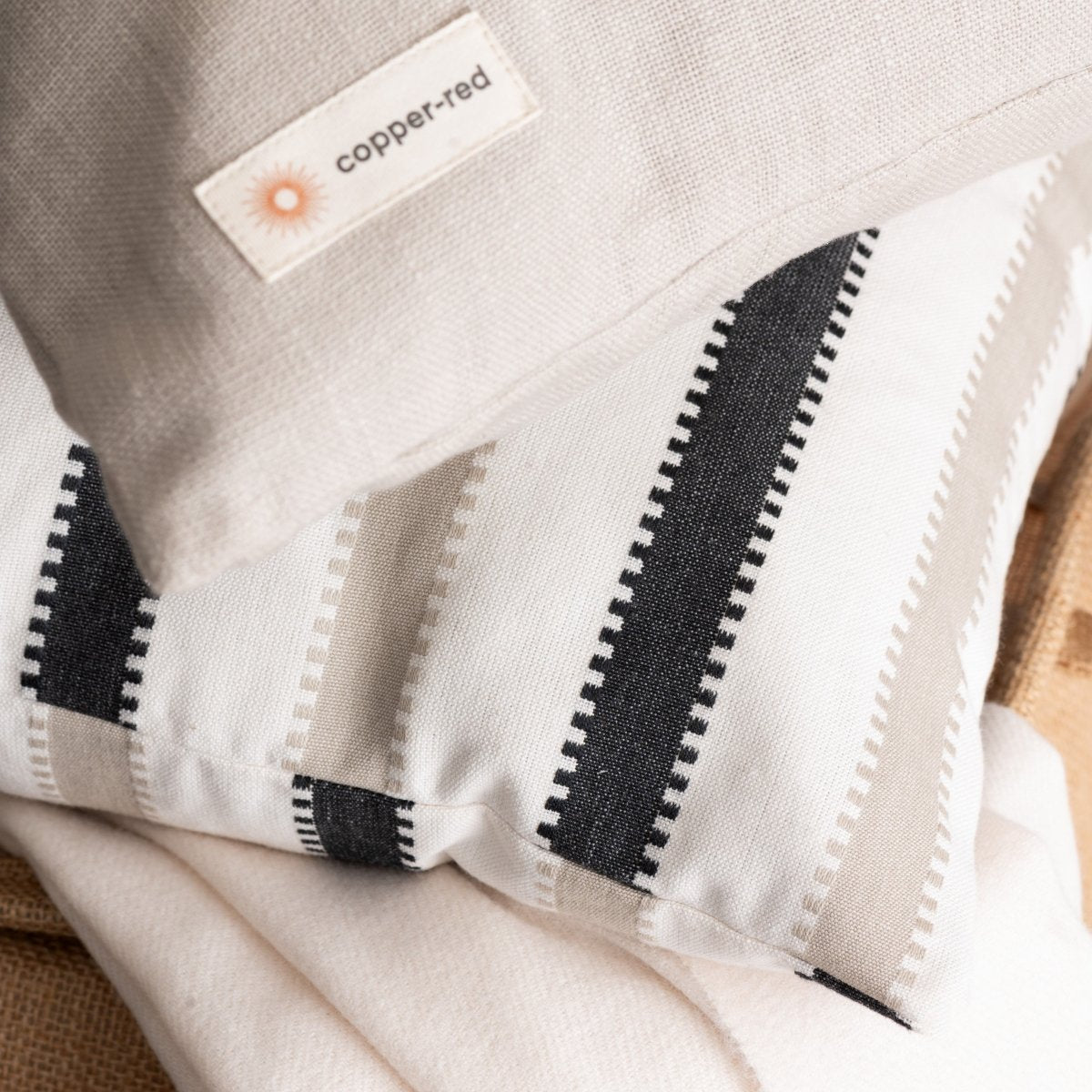 Oslo Black and Beige Striped Cotton Cushion Cover – Covers & Inserts by Copper - Red available on Brown Living™. 16x16 inches . SKU: CR10SQ10701. Img 4.