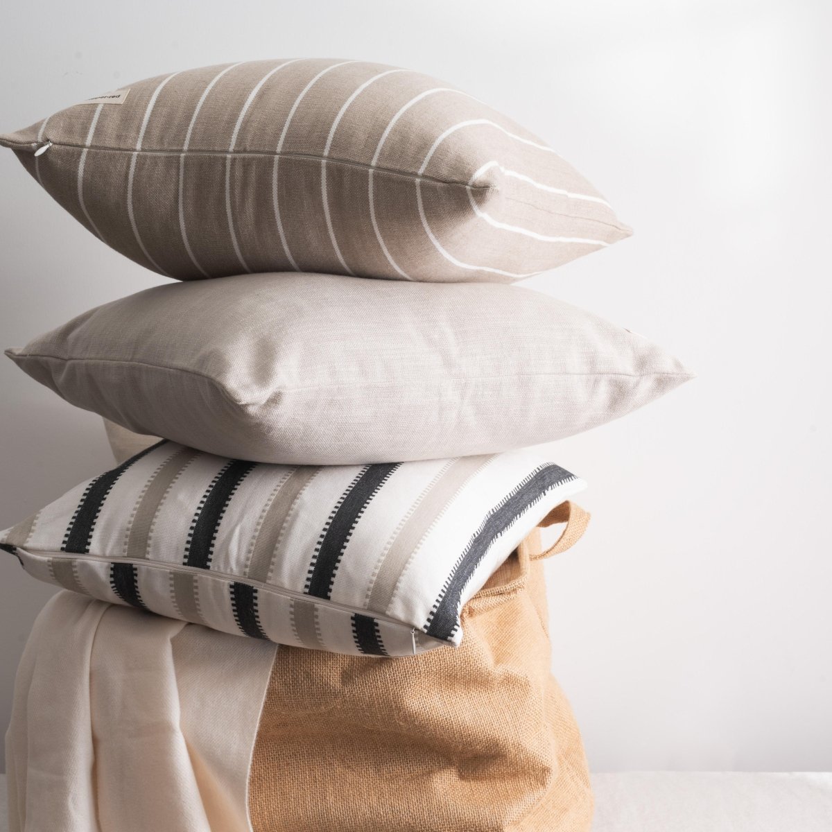 Oslo Black and Beige Striped Cotton Cushion Cover – Covers & Inserts by Copper - Red available on Brown Living™. 16x16 inches . SKU: CR10SQ10701. Img 2.