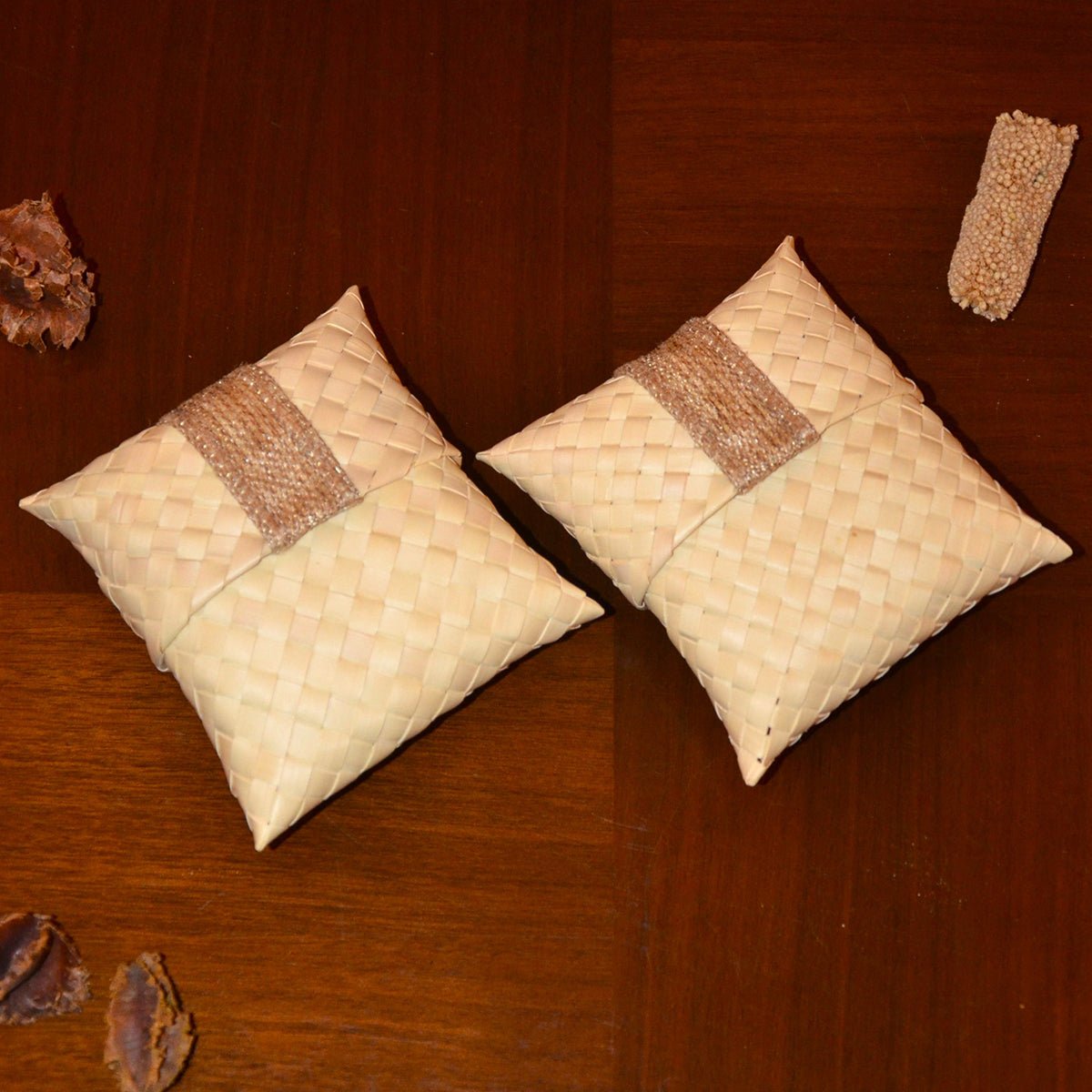 Palm Leaf Gift & Utility Pouch (Set of 2) – Baskets & Boxes by DHARINI available on Brown Living™. Beige . SKU: PLGPOU003E. Img 10.