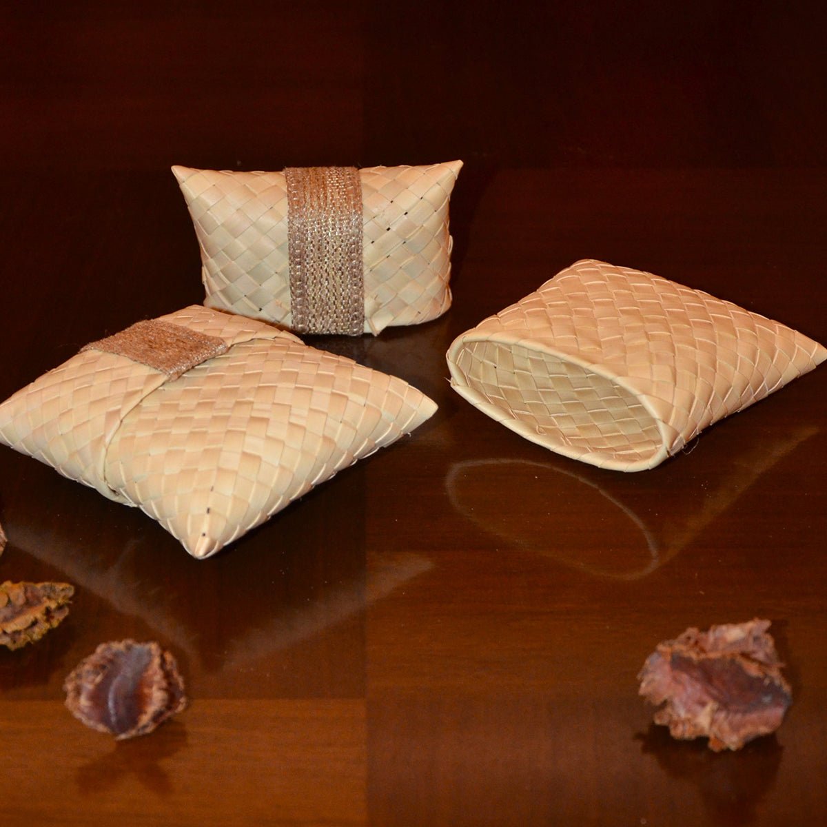 Palm Leaf Gift & Utility Pouch (Set of 2) – Baskets & Boxes by DHARINI available on Brown Living™. Beige . SKU: PLGPOU003E. Img 11.