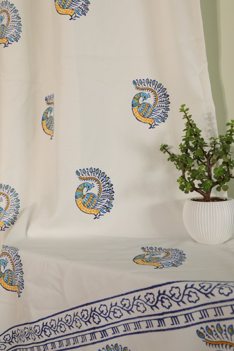 Peacock Cotton Door Curtain 7x4 Feet (Set of 2) | Verified Sustainable by Brown Living™