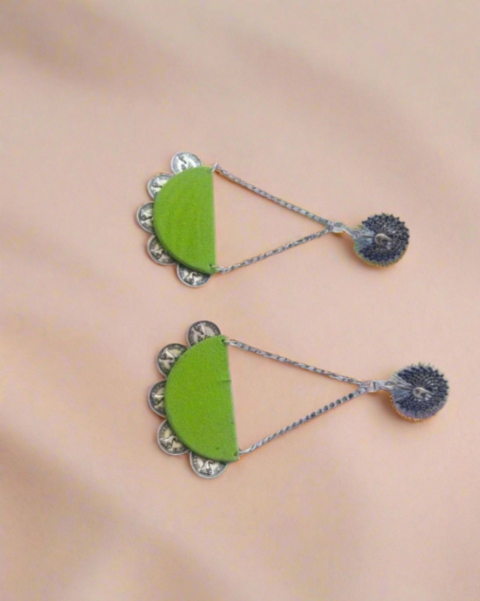 Peacock Green Chain Drops for Statement Days – Womens earrings by The serene by Rainvas available on Brown Living™. . SKU: RVS - SER - EAR - 94. Img 2.