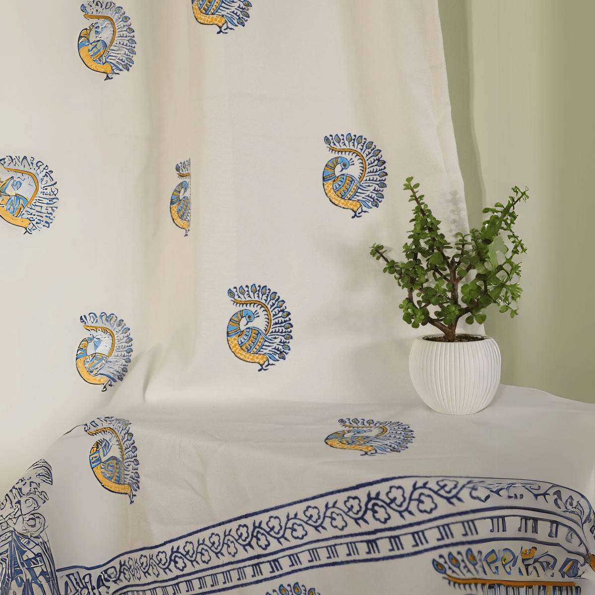 Peacock Print Cotton Door Curtain 7x4 Feet (Set of 2) | Verified Sustainable by Brown Living™