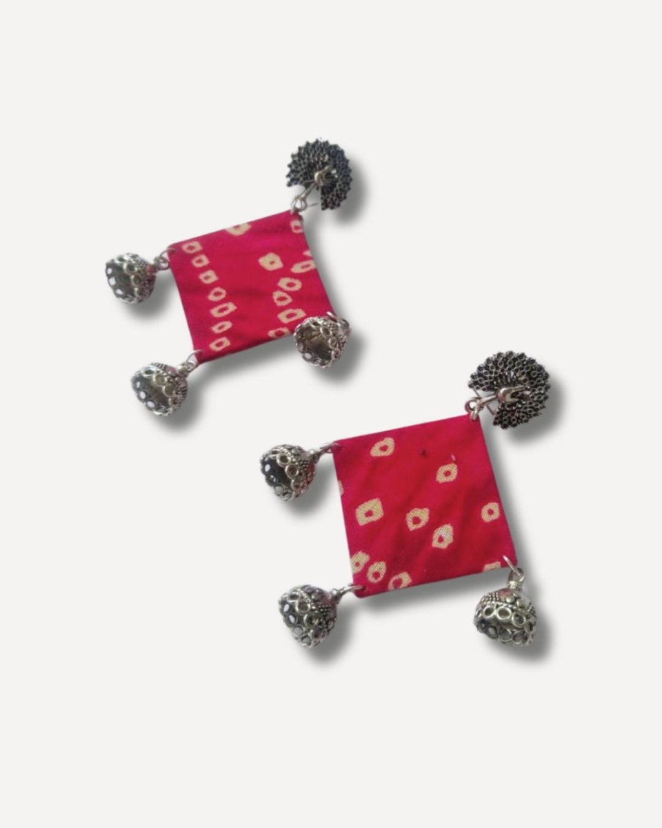 Pink bandhani fabric jhumka earrings for women – Womens earrings by The serene by Rainvas available on Brown Living™. . SKU: RVS - SER - EAR - 101. Img 4.