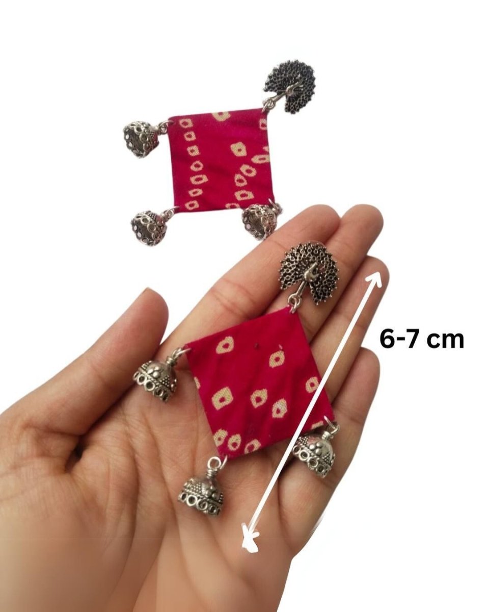 Pink bandhani fabric jhumka earrings for women – Womens earrings by The serene by Rainvas available on Brown Living™. . SKU: RVS - SER - EAR - 101. Img 5.