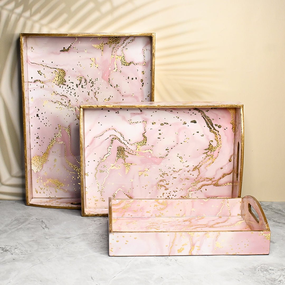 Buy Sustainable Pink Marble Design Trays With Curved Handles Pack Of 3 buy-sustainable-pink-marble-design-trays-with-curved-handles-pack-of-3