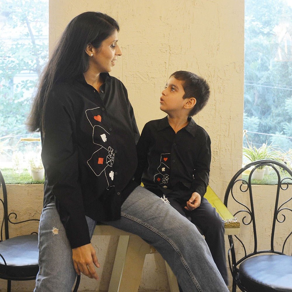 Playing Cards & Dice Embroidered Shirt for Women - Black – Womens Shirt on Brown Living™. SKU: NANWS005EMB028 - S. Img 3.