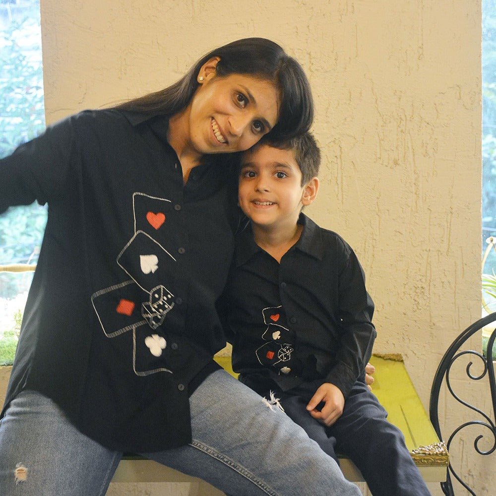 Playing Cards & Dice Embroidered Shirt for Women - Black – Womens Shirt on Brown Living™. SKU: NANWS005EMB028 - S. Img 1.