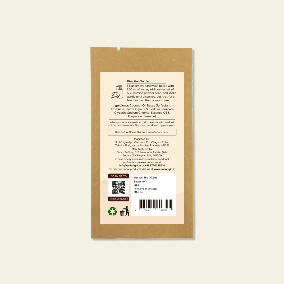 Powder to Liquid Handwash | Jasmine Fragrance | Make 250ml – Hand Wash on Brown Living™. SKU: SOPHLHJ0G015. Img 2.