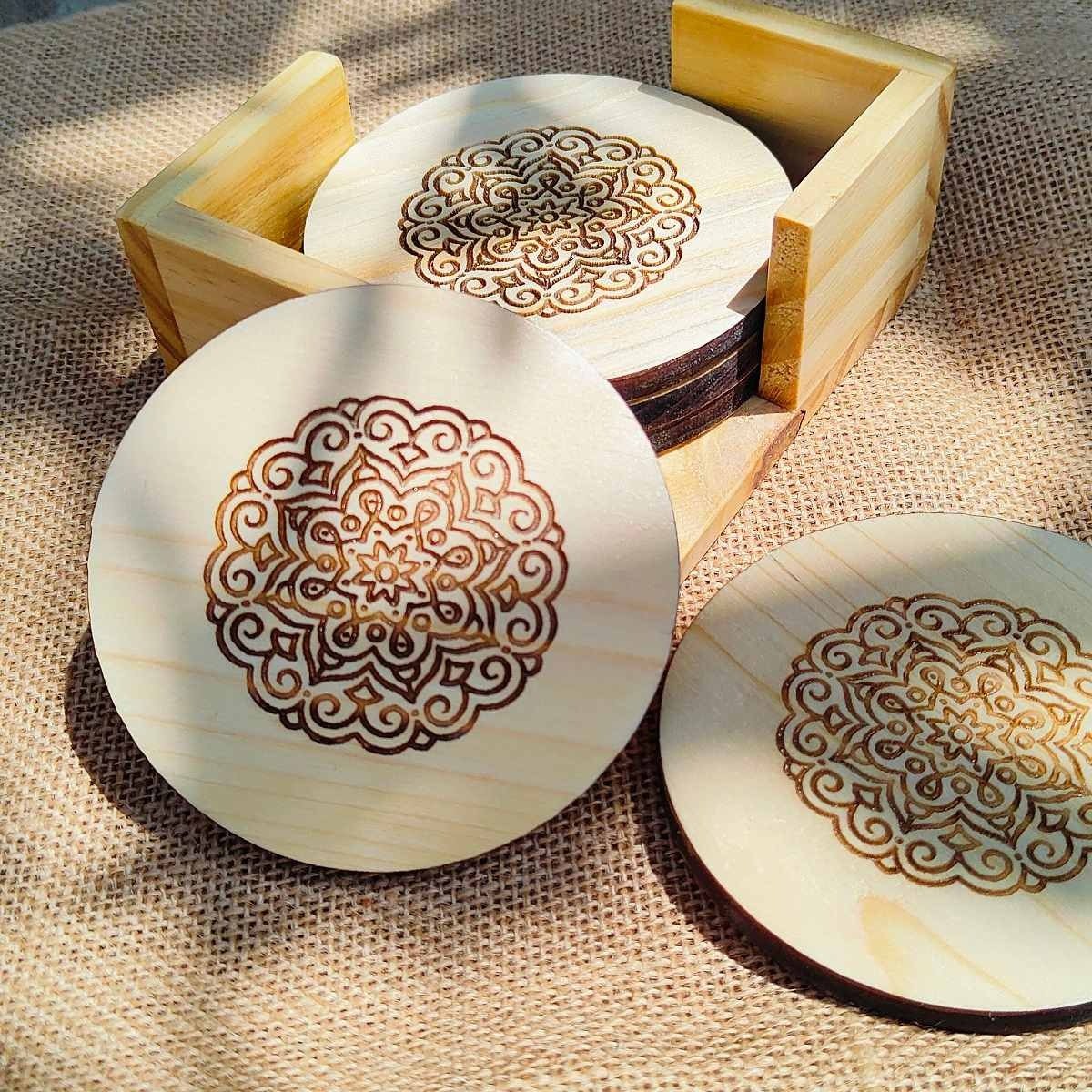 Premium Durable Wooden Coaster Set (Set of 5) – Coasters on Brown Living™. SKU: BL - JB - 03. Img 3.