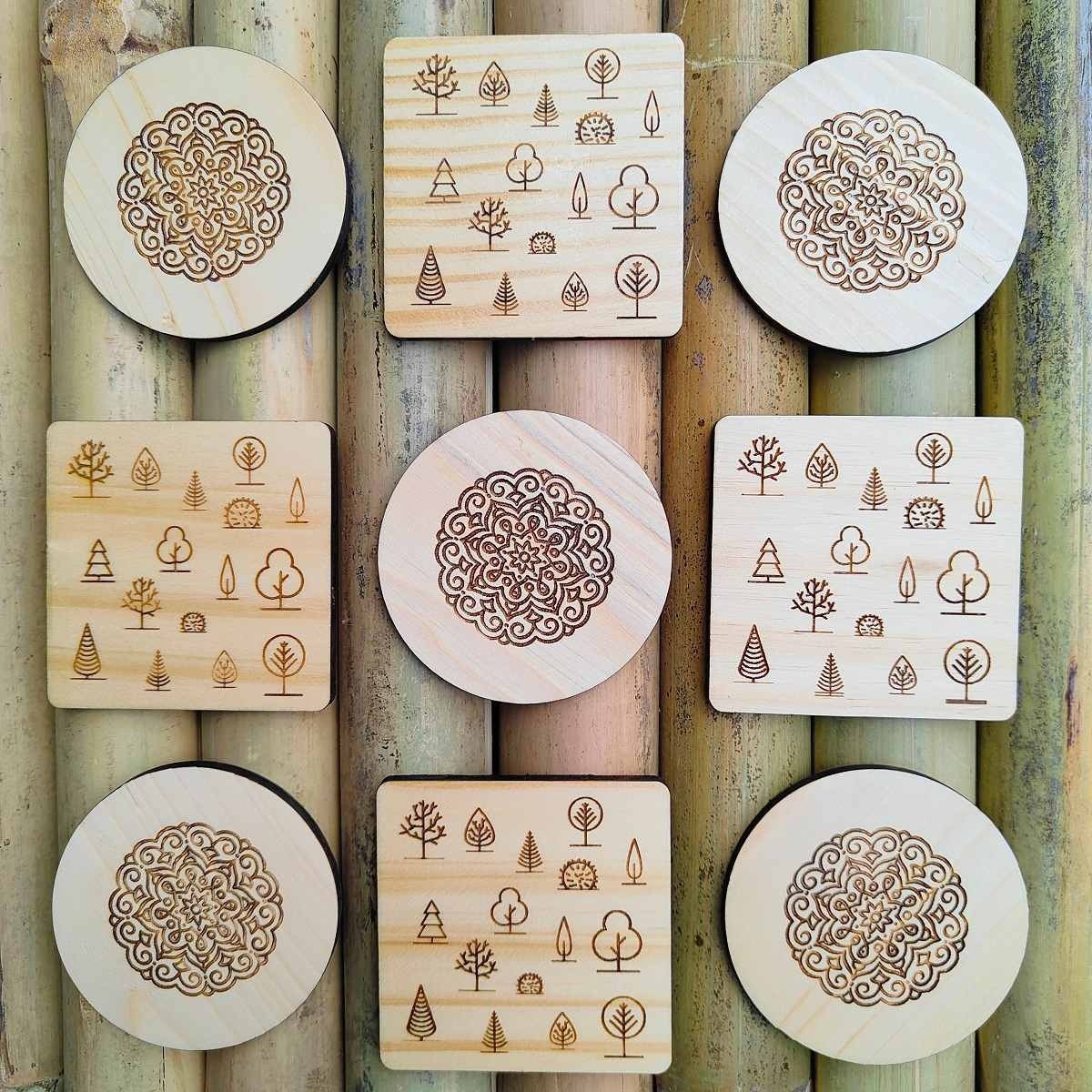 Premium Durable Wooden Coaster Set (Set of 5) – Coasters on Brown Living™. SKU: BL - JB - 03. Img 4.