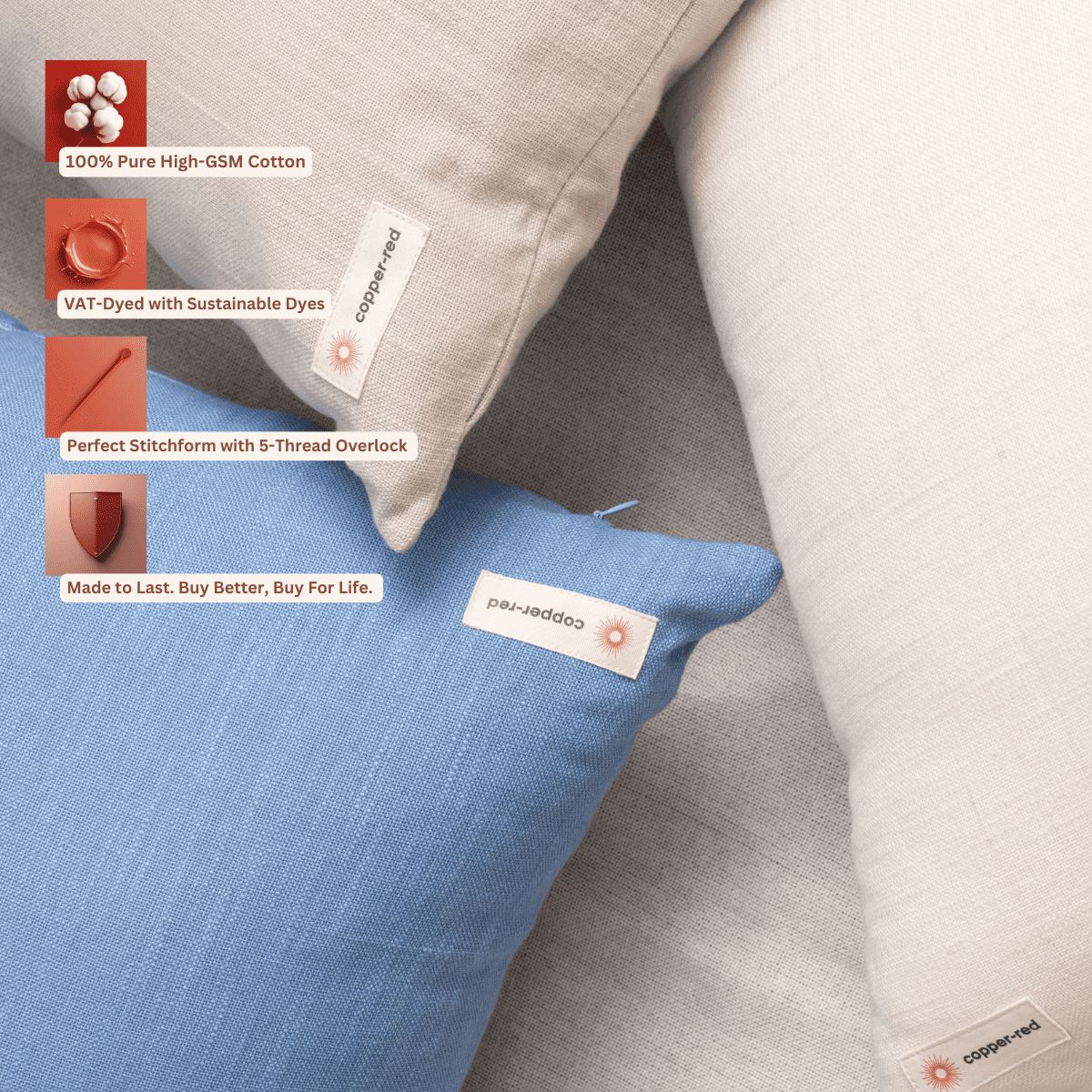 Provence Pastel Blue Cotton Cushion Cover | Verified Sustainable by Brown Living™