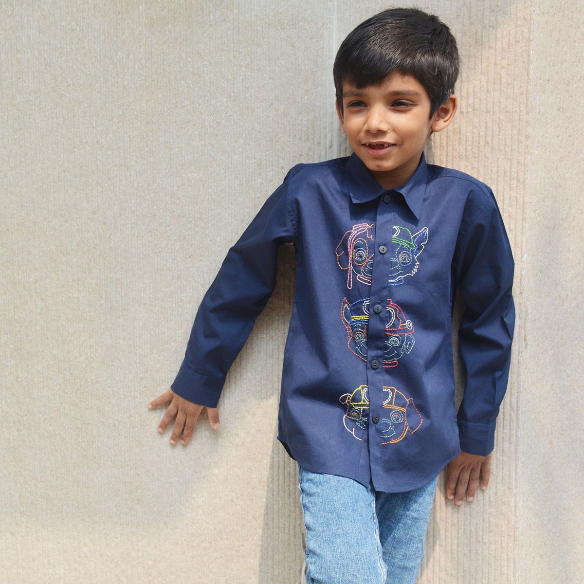 Pup Police Force Embroidered Kids Shirt - Navy | Verified Sustainable by Brown Living™