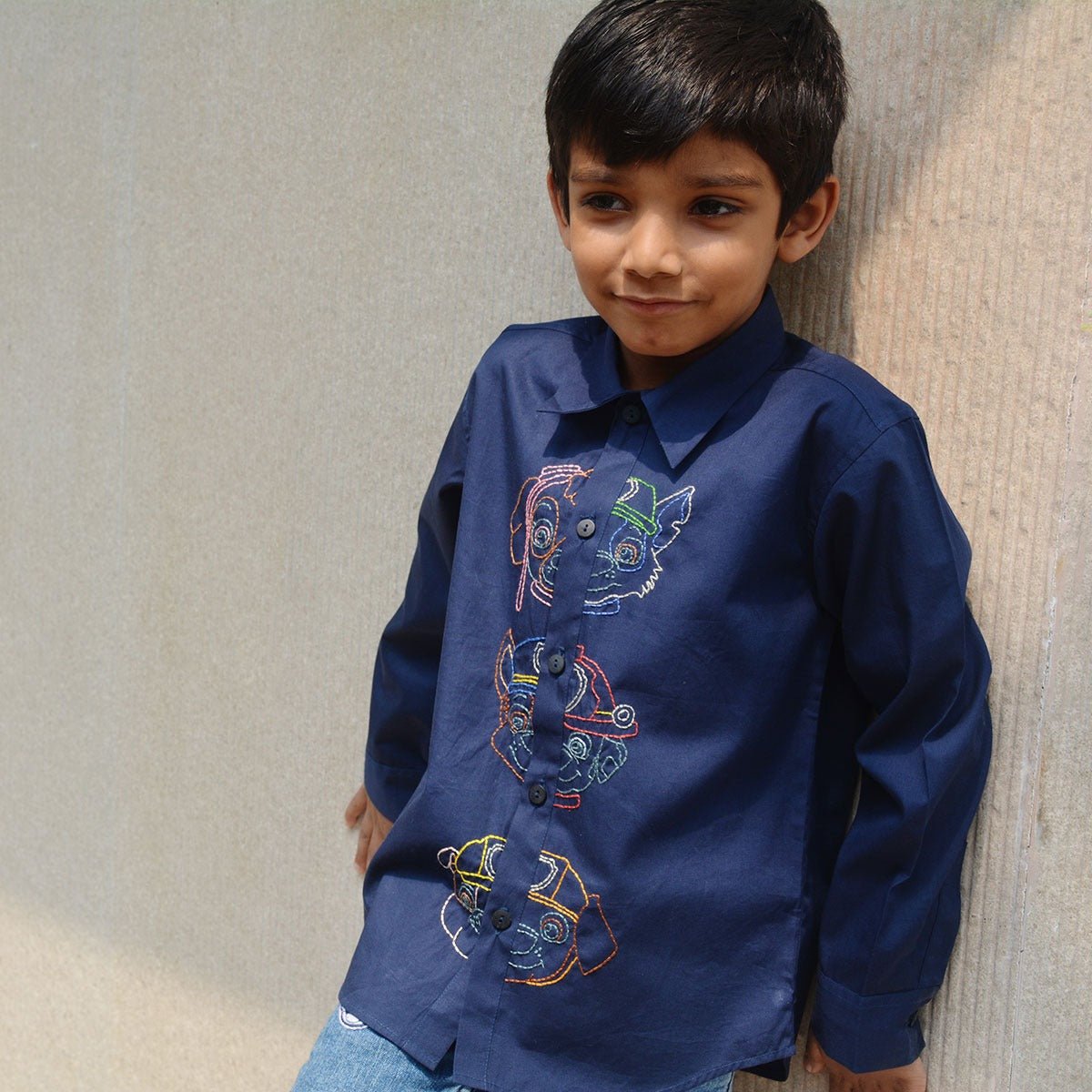 Pup Police Force Embroidered Kids Shirt - Navy | Verified Sustainable by Brown Living™