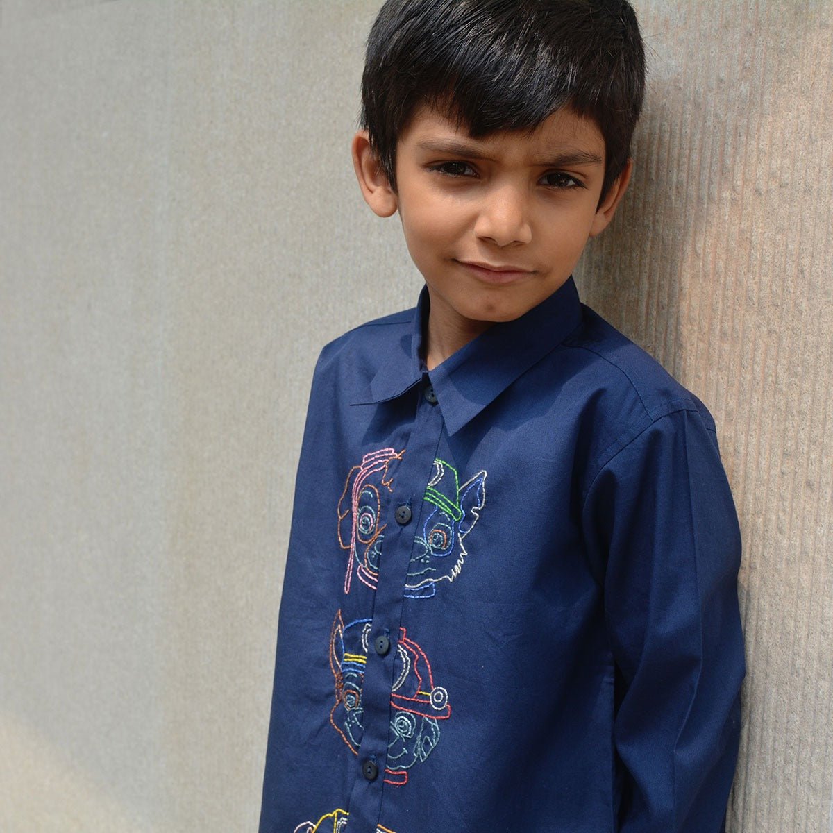 Pup Police Force Embroidered Kids Shirt - Navy | Verified Sustainable by Brown Living™