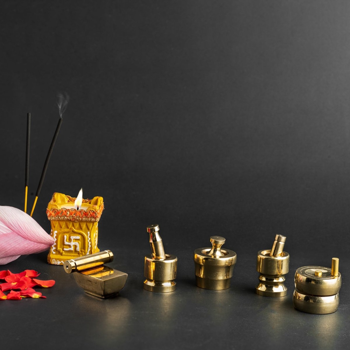 Pure Brass Traditional Vastu Pooja and Grahapravesam Set of 5 – Cookware on Brown Living™. SKU: PBTVPG - set - of - 5 - 700gm - packof5. Img 2.