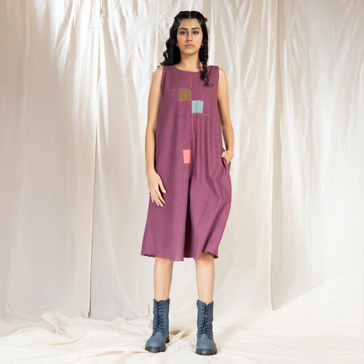Purple Square Symphony - Playful Sleeveless Dress | Verified Sustainable by Brown Living™