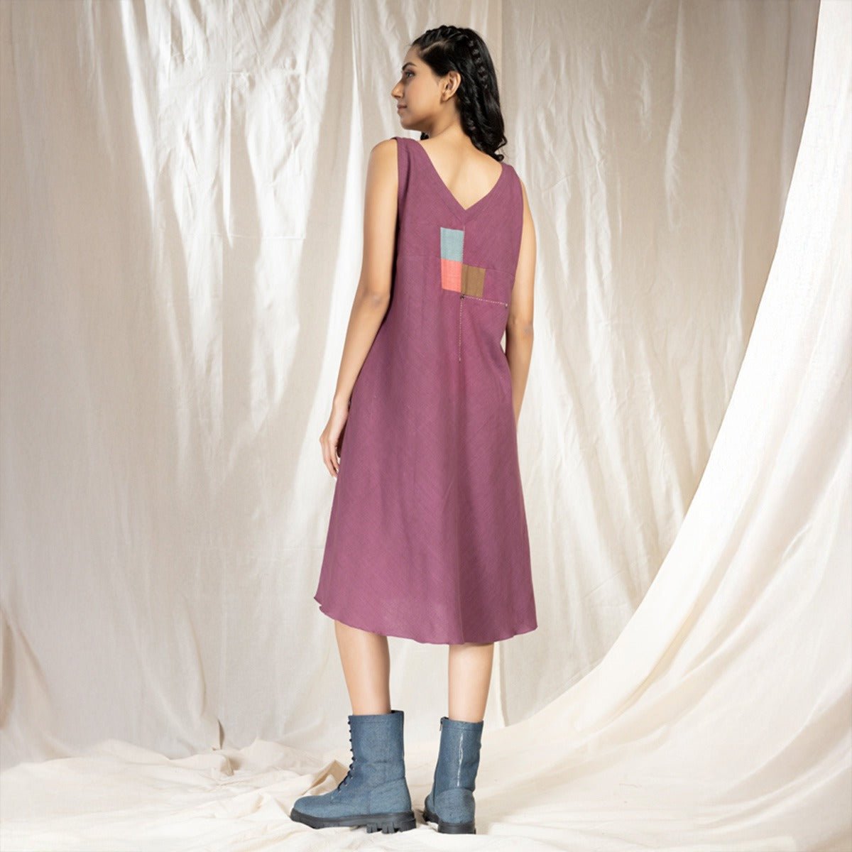 Purple Square Symphony - Playful Sleeveless Dress | Verified Sustainable by Brown Living™