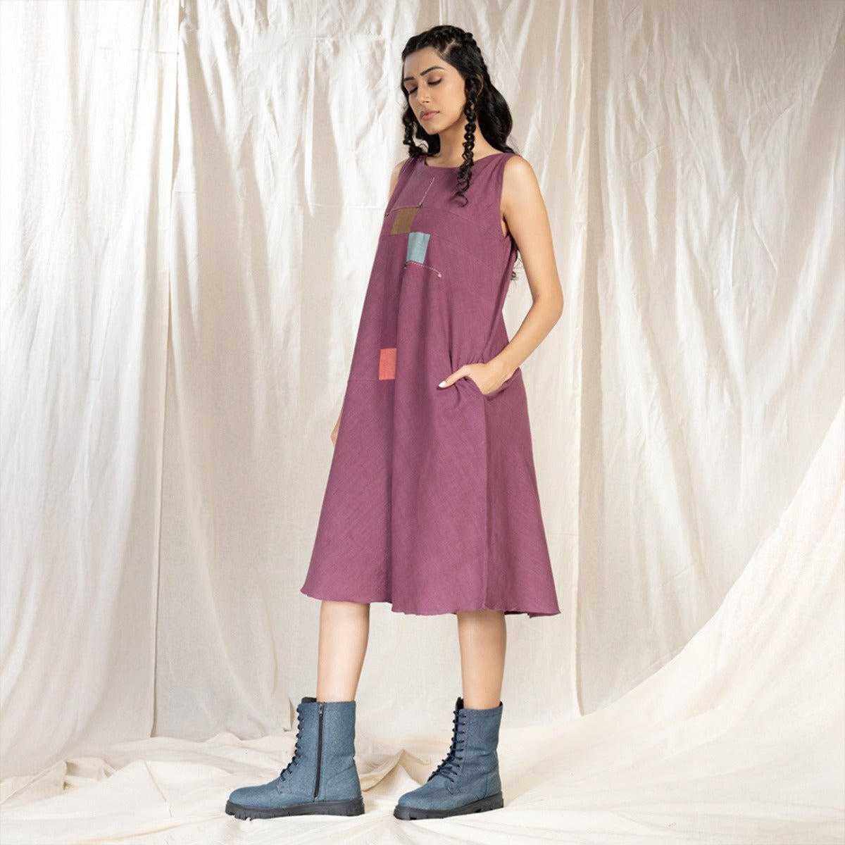 Purple Square Symphony - Playful Sleeveless Dress | Verified Sustainable by Brown Living™