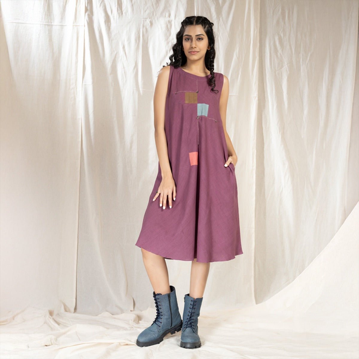 Purple Square Symphony - Playful Sleeveless Dress | Verified Sustainable by Brown Living™
