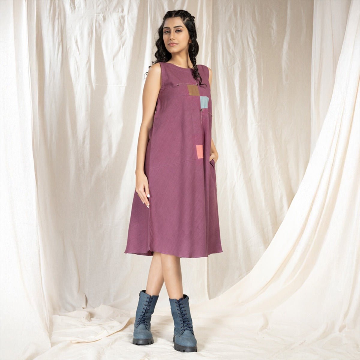 Purple Square Symphony - Playful Sleeveless Dress | Verified Sustainable by Brown Living™