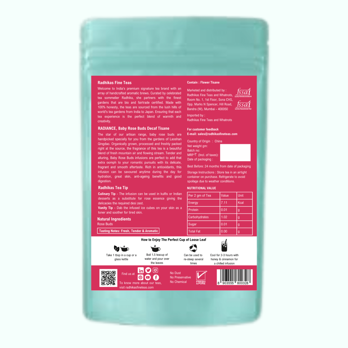 RADIANCE Baby Rose Buds Decaf Tisane - A Tea for Romance and Beauty – Tea by Radhikas Fine Teas and Whatnots available on Brown Living™. . SKU: 224 - 13913 - 8903555800328. Img 6.