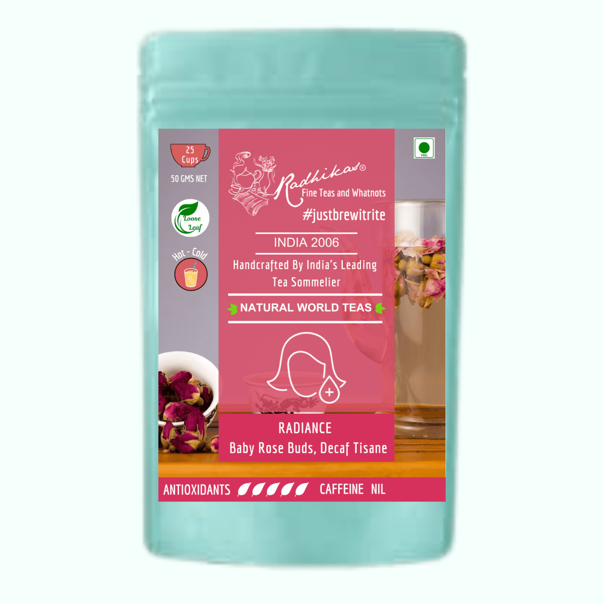 RADIANCE Baby Rose Buds Decaf Tisane - A Tea for Romance and Beauty – Tea by Radhikas Fine Teas and Whatnots available on Brown Living™. . SKU: 224 - 13913 - 8903555800328. Img 5.