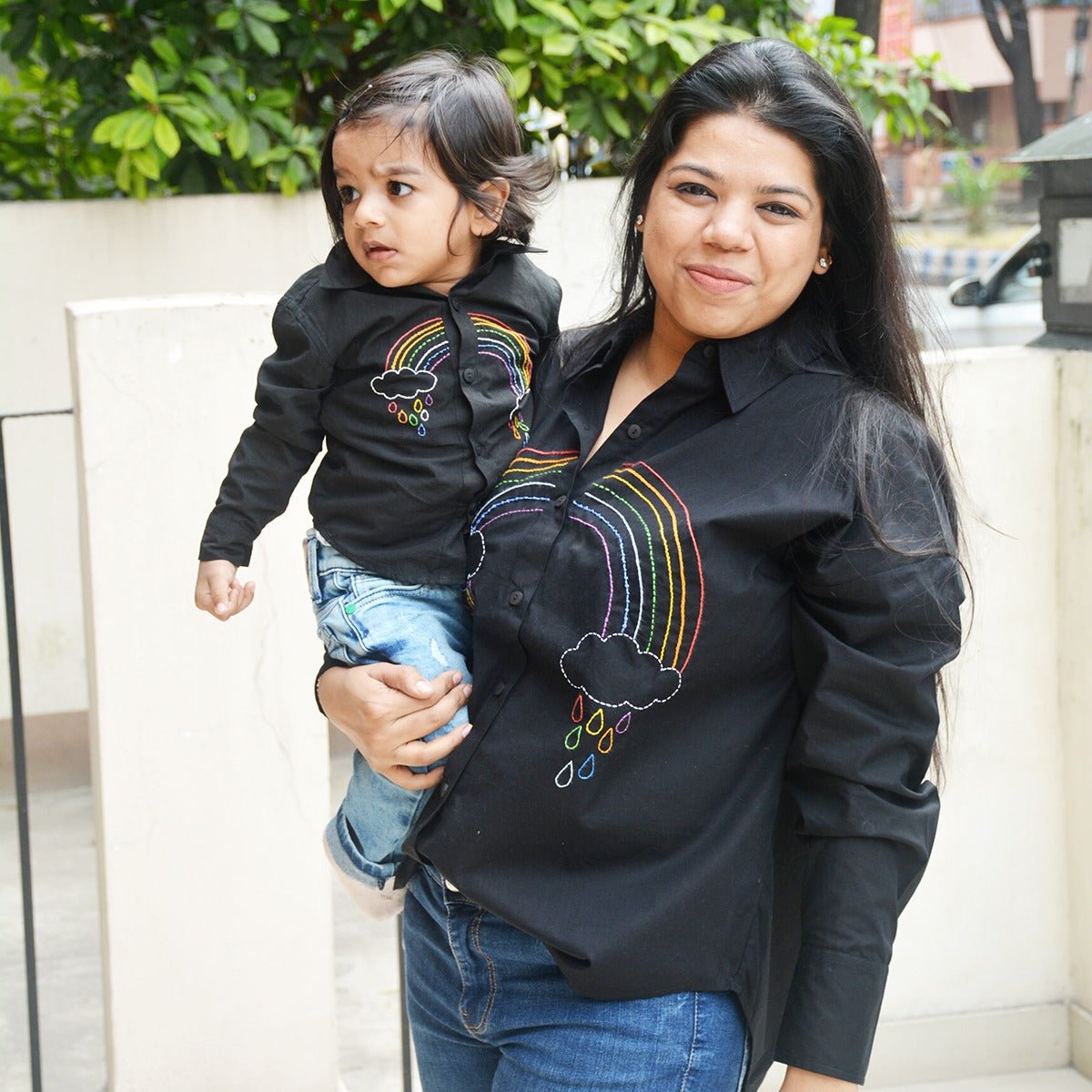 Rainbow Embroidered Shirt for Women - Black – Womens Shirt on Brown Living™. SKU: NANWS005EMB031 - S. Img 1.