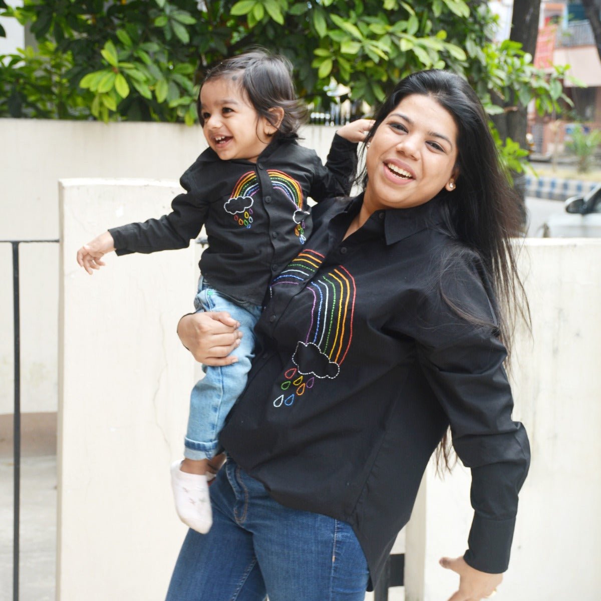 Rainbow Embroidered Shirt for Women - Black – Womens Shirt on Brown Living™. SKU: NANWS005EMB031 - S. Img 4.