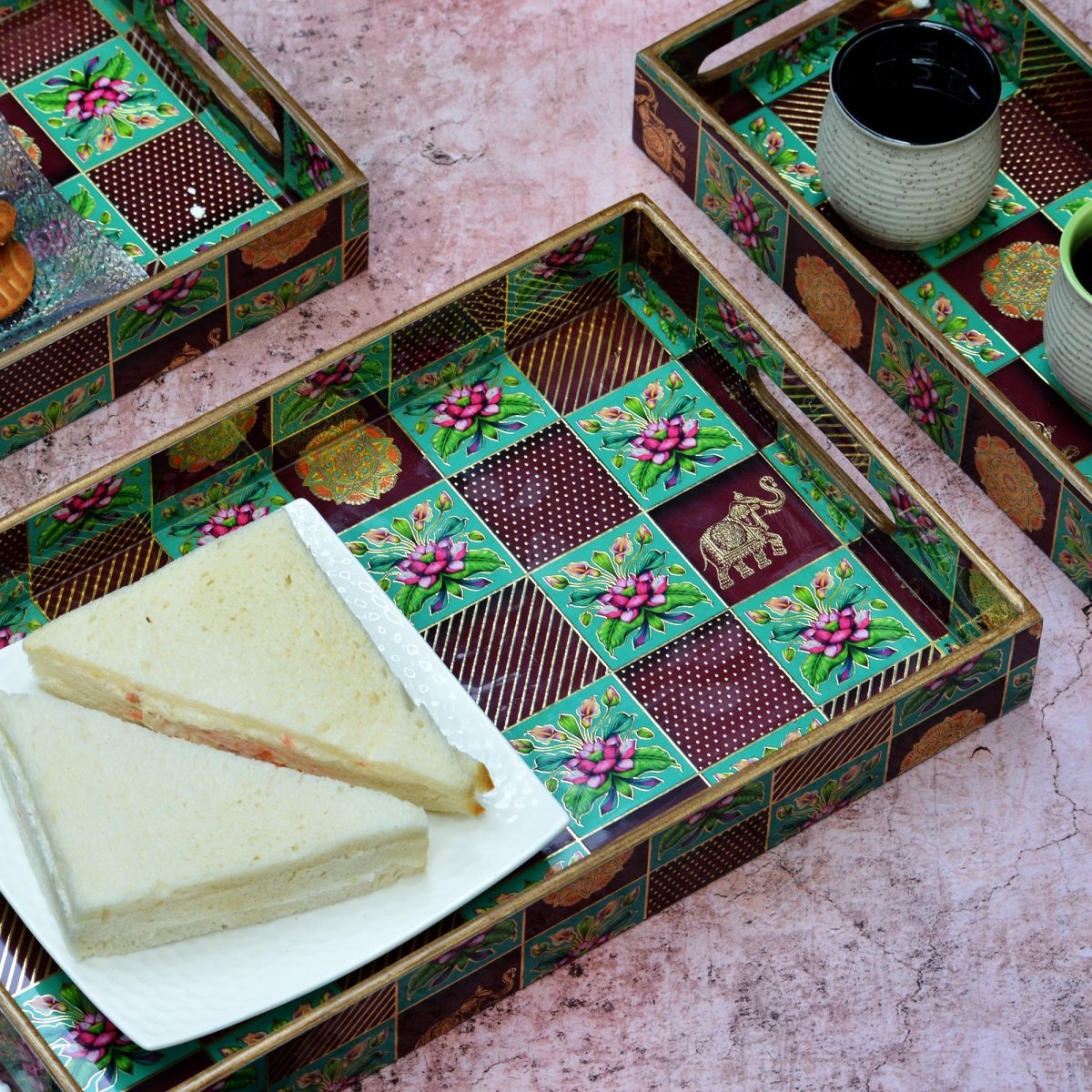 Rajasthani Wooden Rectangular Trays - Pack of 3 – Home Decor on Brown Living™. SKU: MJ00156TY. Img 3.