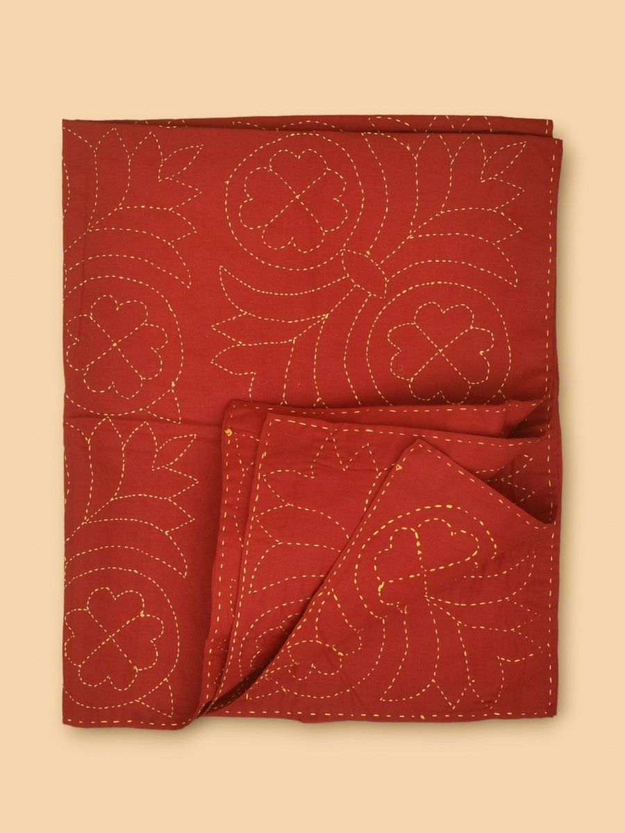 Pure Cotton Floral Hand Embroidered Baby Nakshi Kantha – Baby Swaddle on Brown Living™. SKU: ST - KAN - RED - 01. Img 6.