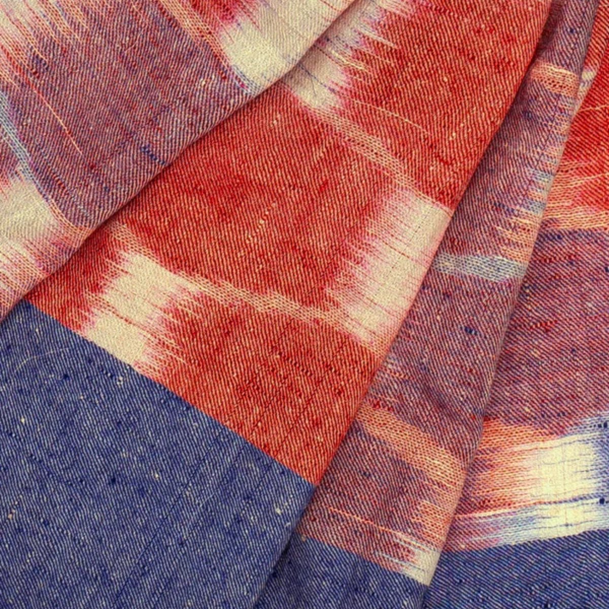 Red & Navy Blue Pure Pashmina Scarf - Ikat | Verified Sustainable by Brown Living™