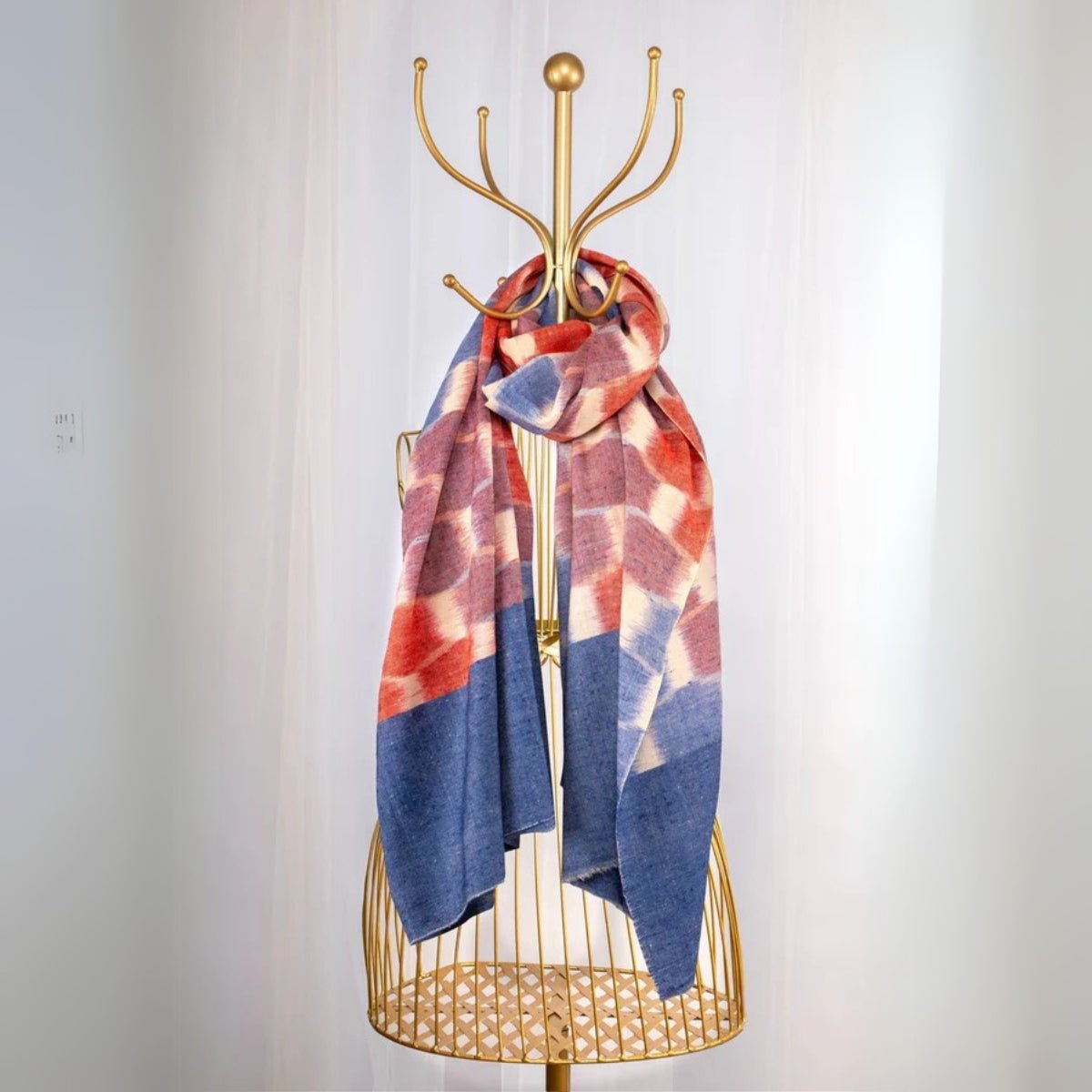 Red & Navy Blue Pure Pashmina Scarf - Ikat | Verified Sustainable by Brown Living™