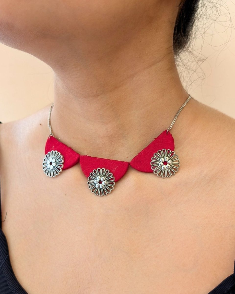 Red & Silver Toned Choker for Bold Pairing – Womens Necklaces by The serene by Rainvas available on Brown Living™. . SKU: RVS - SER - NECK - 28. Img 2.