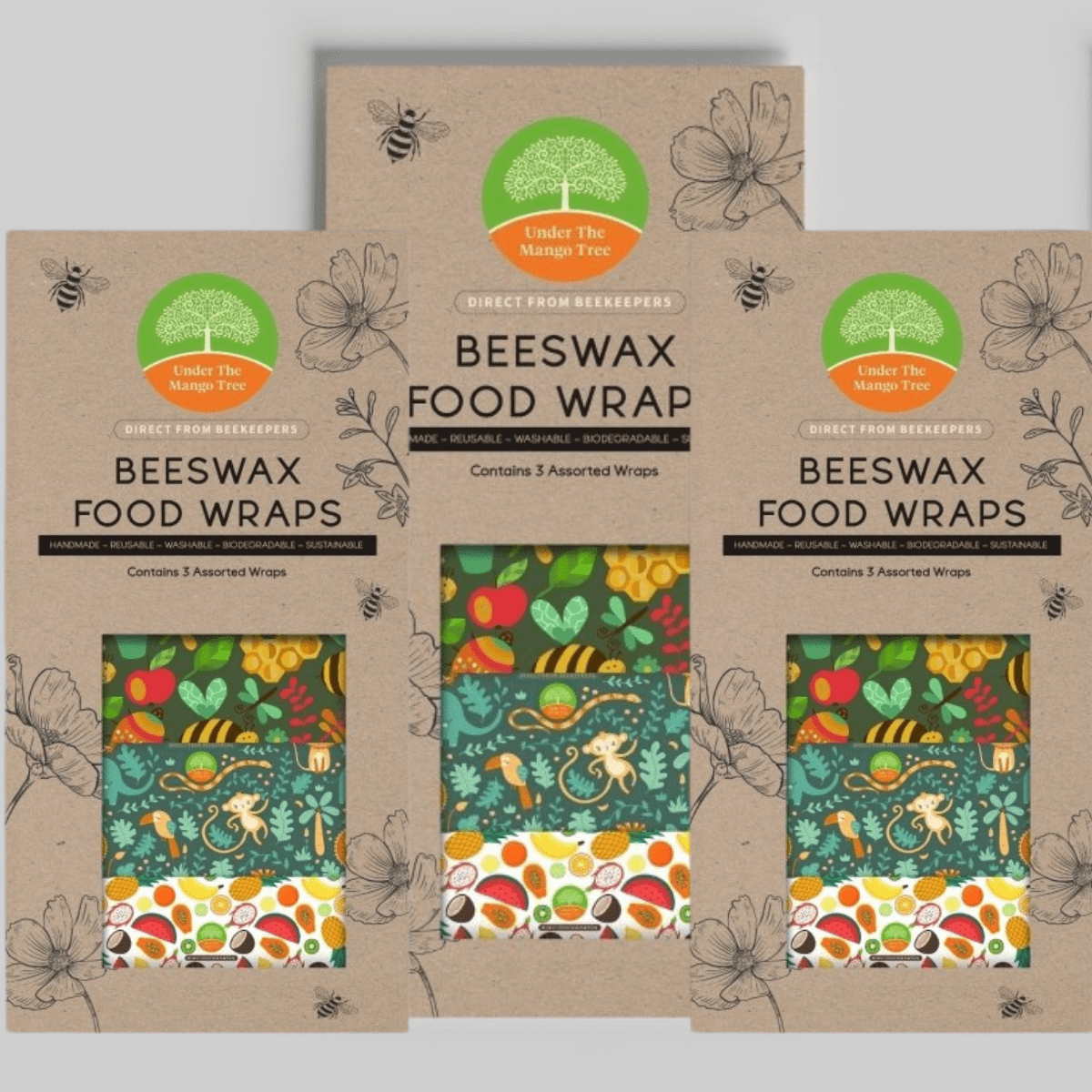 Reusable Beeswax Wrap Set of 3 – Food Wraps by Under The Mango Tree available on Brown Living™. Set of 3 . SKU: BWFW - 3. Img 1.