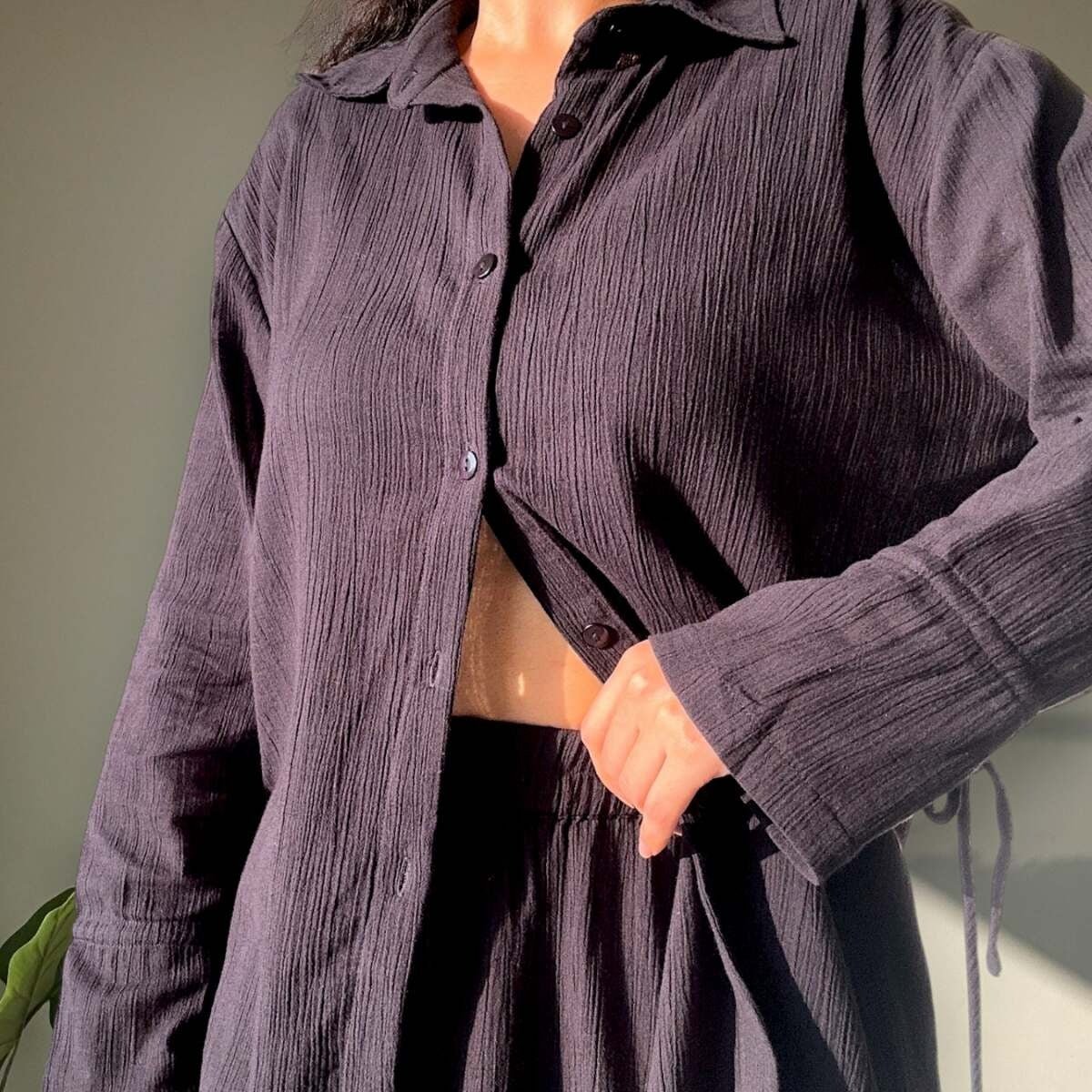 Rooh | Crinkled Cotton Co - ord Set | Black | Verified Sustainable by Brown Living™