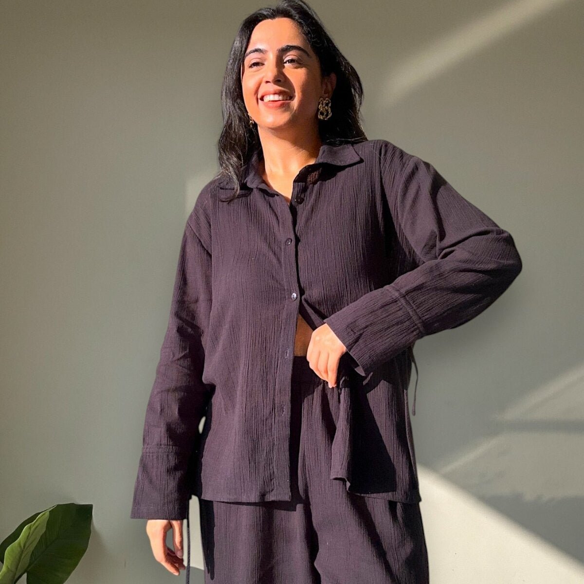 Rooh | Crinkled Cotton Co - ord Set | Black | Verified Sustainable by Brown Living™