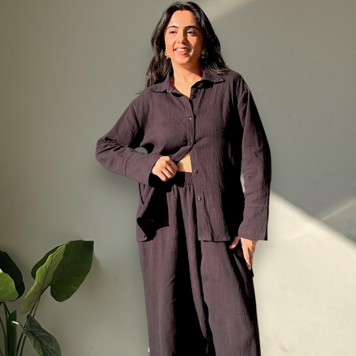 Rooh | Crinkled Cotton Co - ord Set | Black | Verified Sustainable by Brown Living™