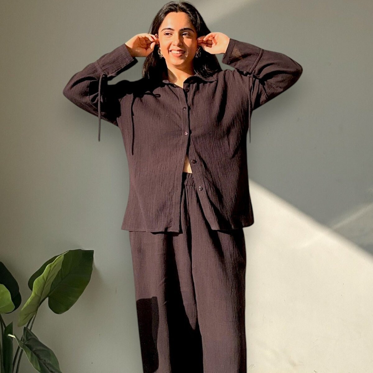 Rooh | Crinkled Cotton Co - ord Set | Black | Verified Sustainable by Brown Living™