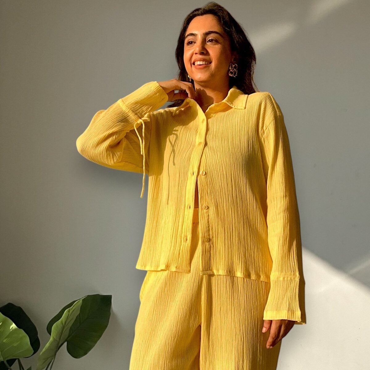 Rooh | Crinkled Cotton Co - ord Set | Yellow | Verified Sustainable by Brown Living™