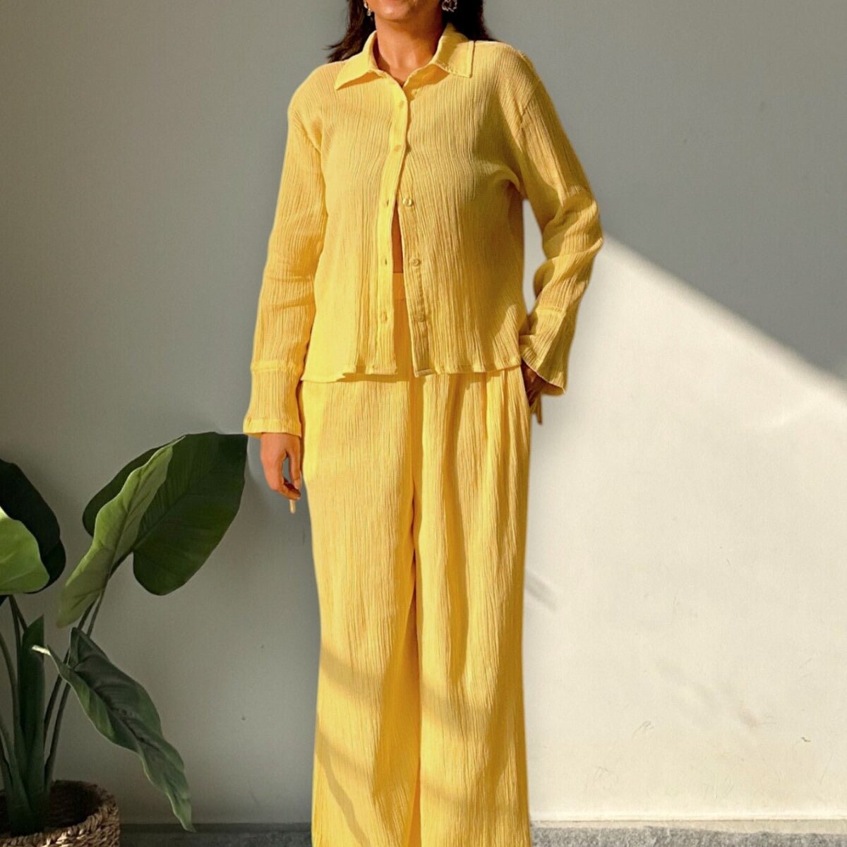 Rooh | Crinkled Cotton Co - ord Set | Yellow | Verified Sustainable by Brown Living™
