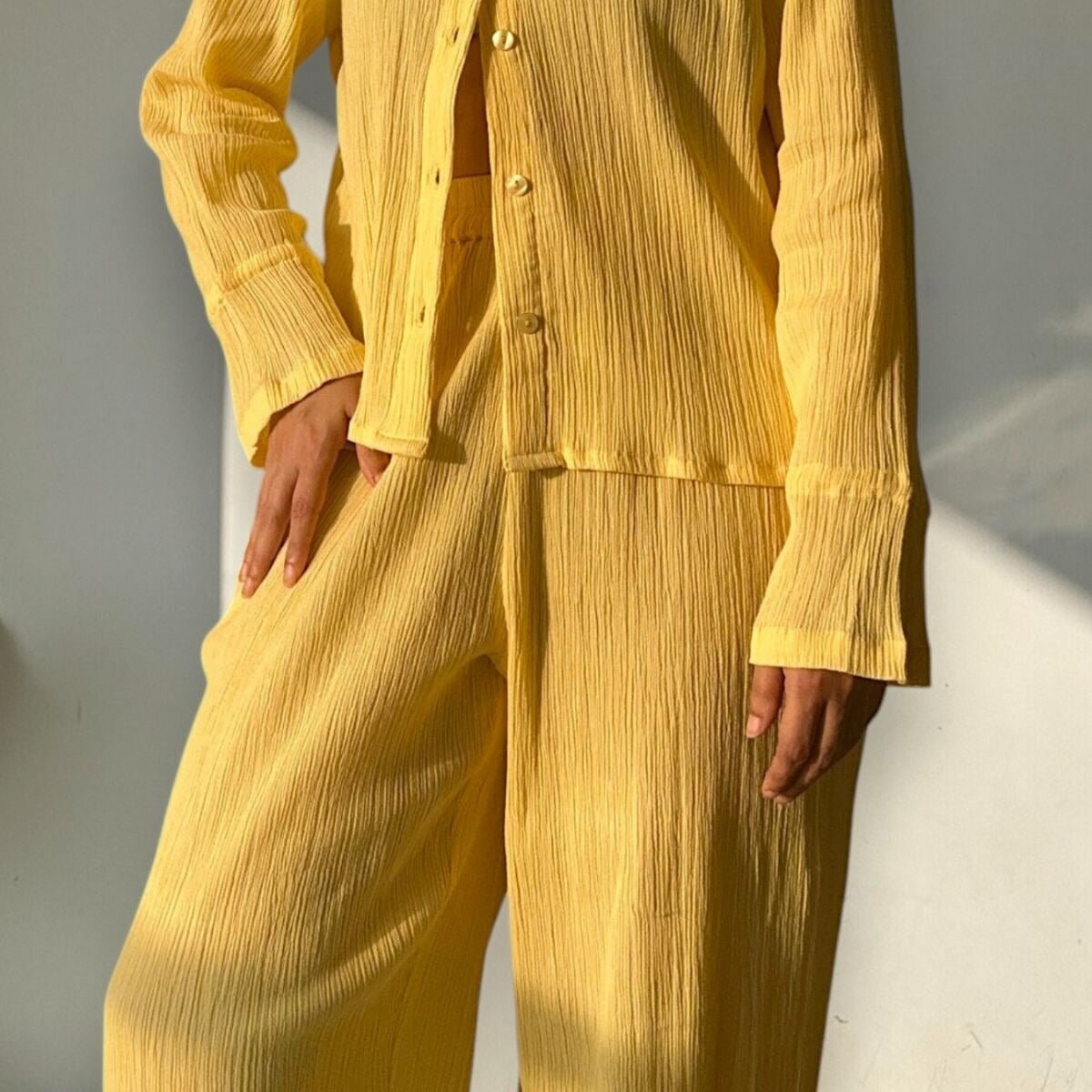 Rooh | Crinkled Cotton Co - ord Set | Yellow | Verified Sustainable by Brown Living™