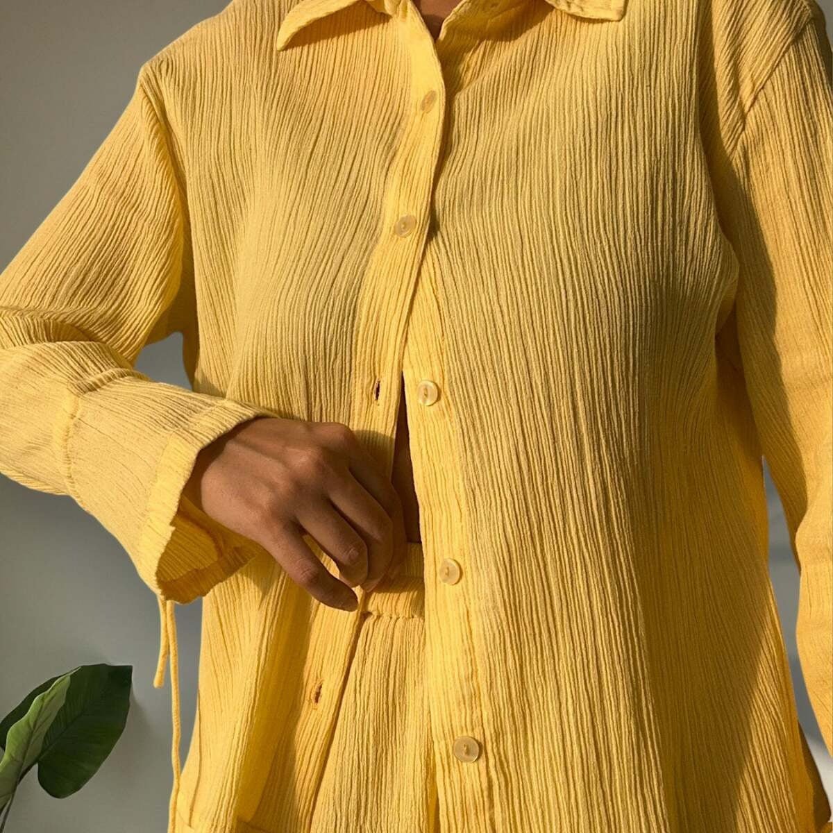 Rooh | Crinkled Cotton Co - ord Set | Yellow | Verified Sustainable by Brown Living™
