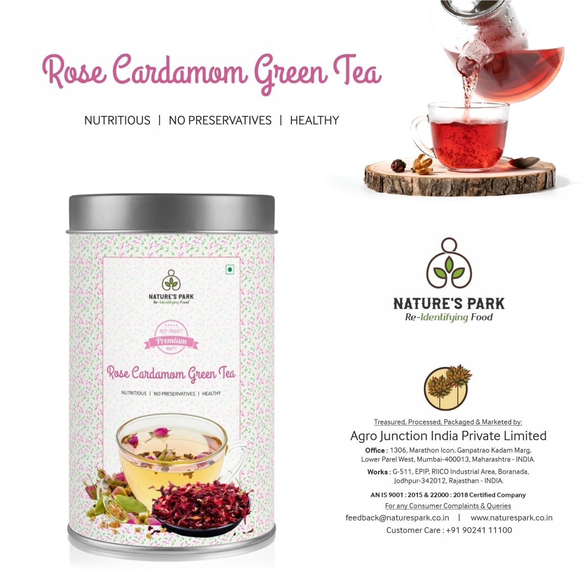 Rose Cardamom Green Tea Can 100g | Verified Sustainable by Brown Living™