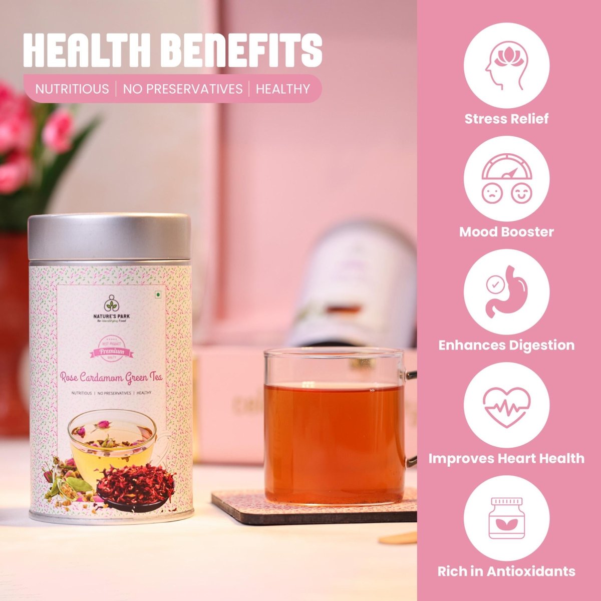 Rose Cardamom Green Tea Can 100g | Verified Sustainable by Brown Living™