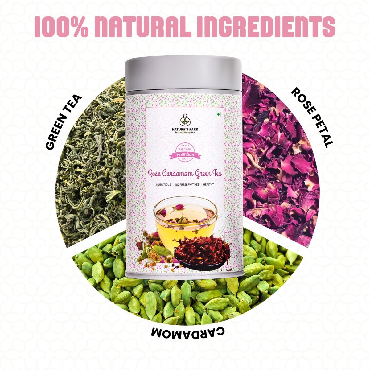 Rose Cardamom Green Tea Can 100g | Verified Sustainable by Brown Living™